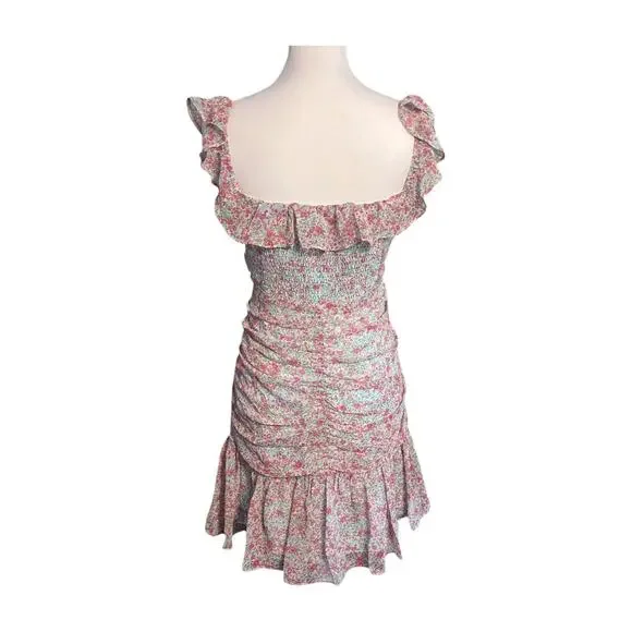 Anthropologie ASTR the Label S Floral Ruched Ruffle Mini Dress Milkmaid Coquette - Picture 6 of 12